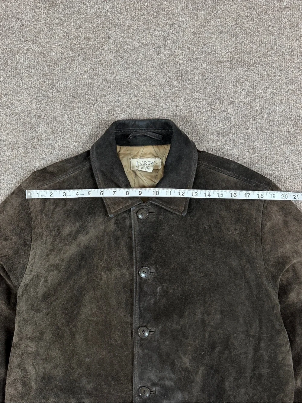 J Crew Brown Suede Leather Button Front Collared Harrington Jacket Men’s M Heavy